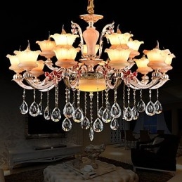 Lampadario a sospensione in lega di zinco con cristalli, stile mini, 15 lampadine
