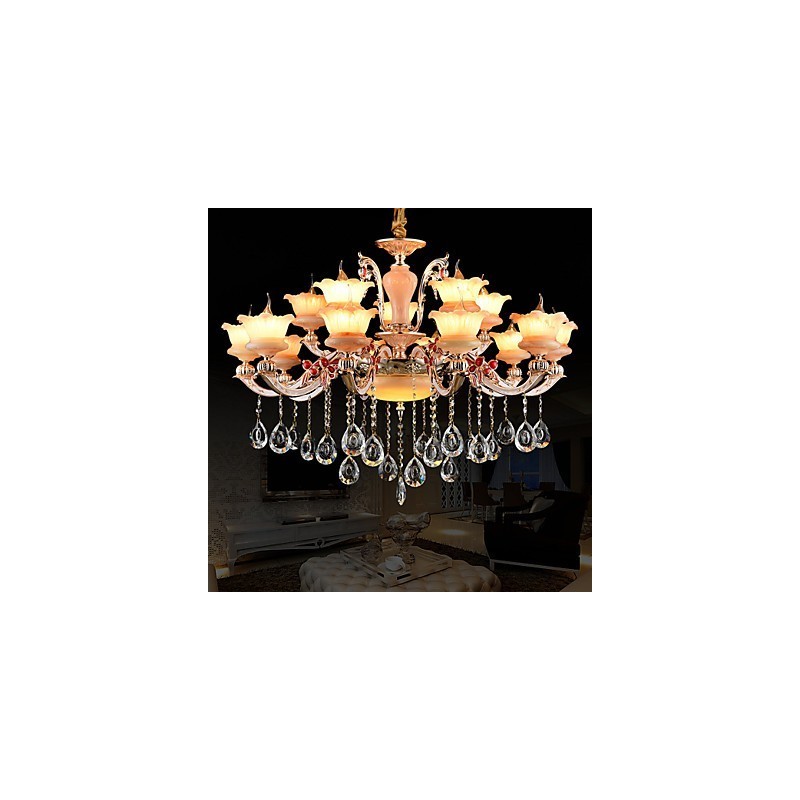 Lampadario a sospensione in lega di zinco con cristalli, stile mini, 15 lampadine