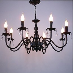 Lampadario a candela in cristallo stile europeo 8 luci E12/E14 nero