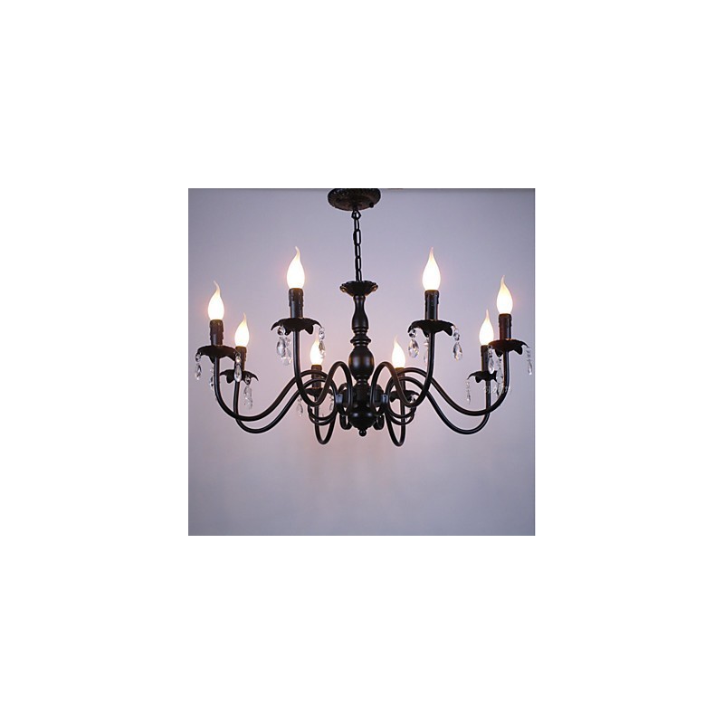 Lampadario a candela in cristallo stile europeo 8 luci E12/E14 nero