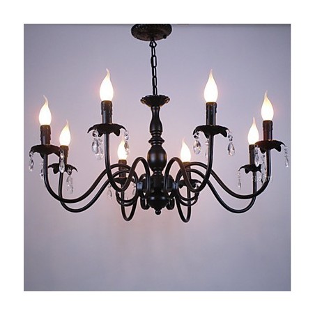 Lampadario a candela in cristallo stile europeo 8 luci E12/E14 nero