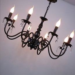 Lampadario a candela in cristallo stile europeo 8 luci E12/E14 nero