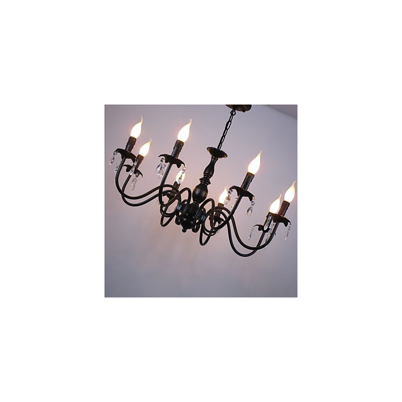 Lampadario a candela in cristallo stile europeo 8 luci E12/E14 nero