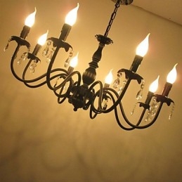 Lampadario a candela in cristallo stile europeo 8 luci E12/E14 nero
