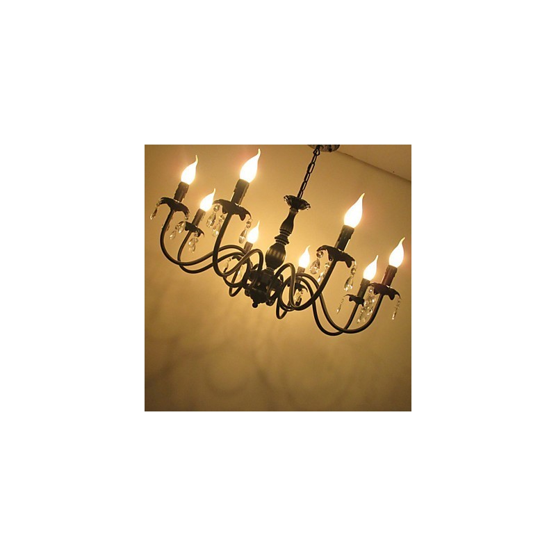 Lampadario a candela in cristallo stile europeo 8 luci E12/E14 nero