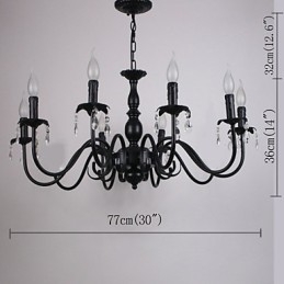 Lampadario a candela in cristallo stile europeo 8 luci E12/E14 nero