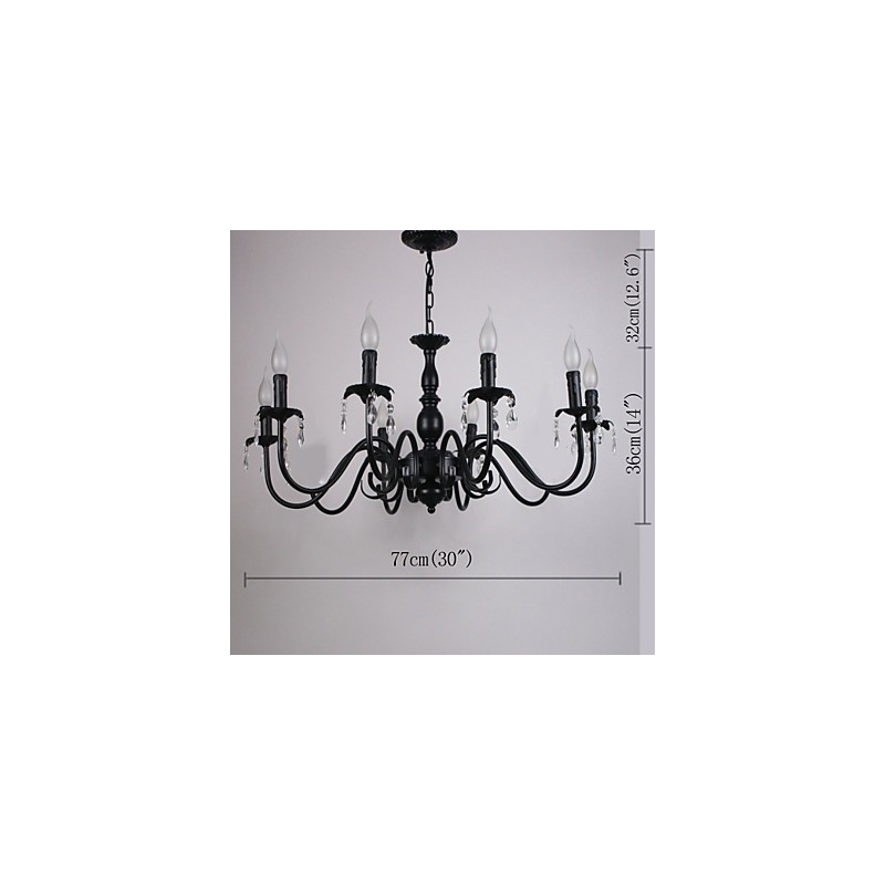 Lampadario a candela in cristallo stile europeo 8 luci E12/E14 nero
