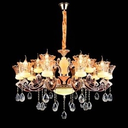 Lampadario a sospensione in lega di zinco con cristallo, stile mini, 15 luci