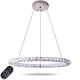 Lampadario a sospensione moderno in cristallo ad anello, dimmerabile con telecomando, LED integrato 30 W