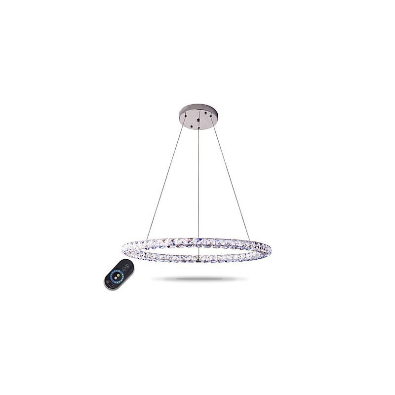 Lampadario a sospensione moderno in cristallo ad anello, dimmerabile con telecomando, LED integrato 30 W