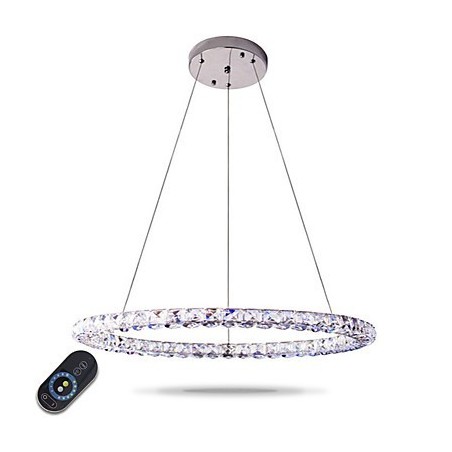 Lampadario a sospensione moderno in cristallo ad anello, dimmerabile con telecomando, LED integrato 30 W