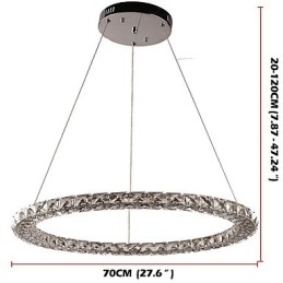 Lampadario a sospensione moderno in cristallo ad anello, dimmerabile con telecomando, LED integrato 30 W