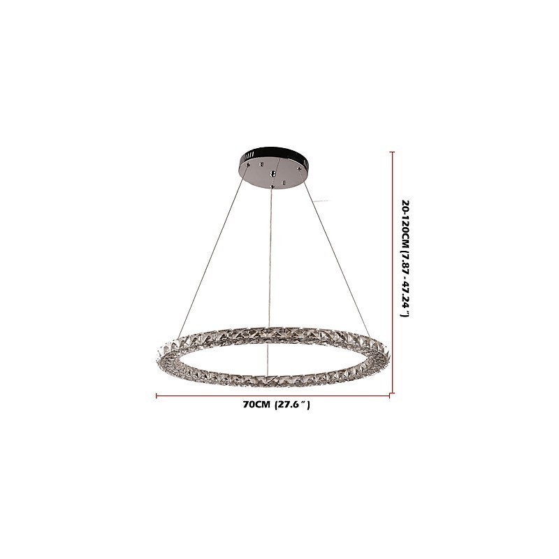 Lampadario a sospensione moderno in cristallo ad anello, dimmerabile con telecomando, LED integrato 30 W