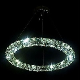 Lampadario a sospensione moderno in cristallo ad anello, dimmerabile con telecomando, LED integrato 30 W