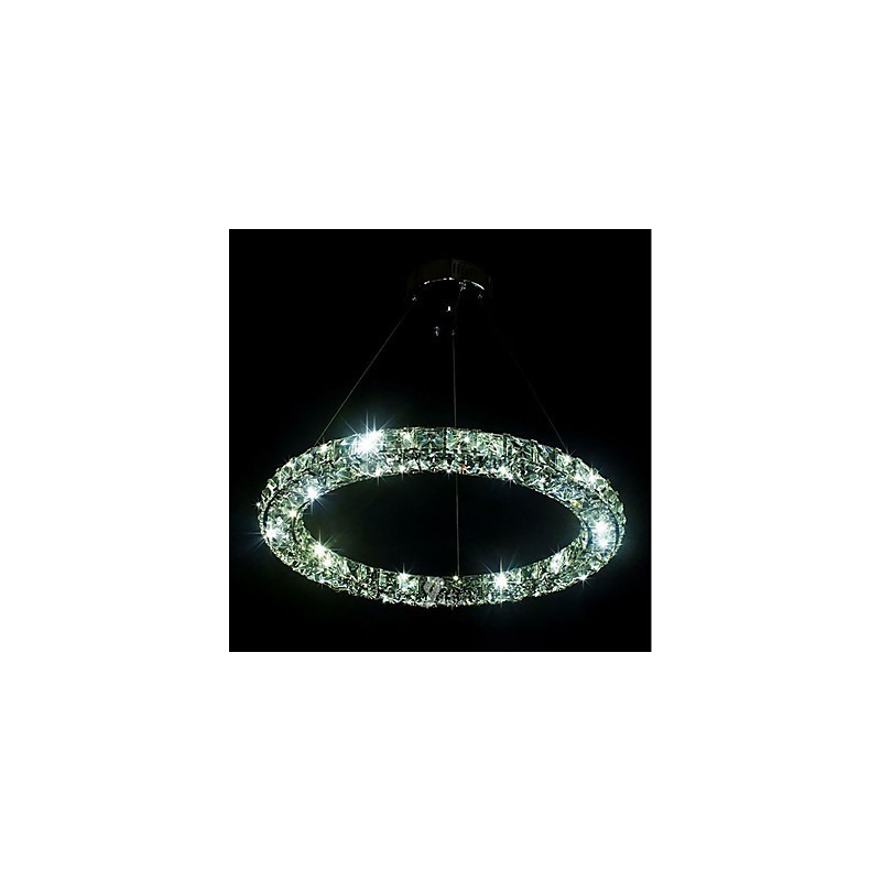Lampadario a sospensione moderno in cristallo ad anello, dimmerabile con telecomando, LED integrato 30 W