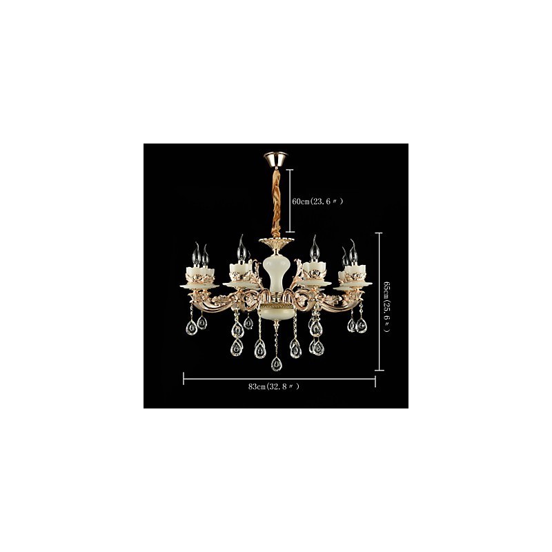 Lampadario classico tradizionale in lega di zinco con 8 lampadine stile mini cristallo