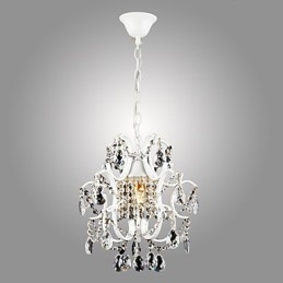 Lampadario moderno in ferro dipinto bianco con cristalli trasparenti