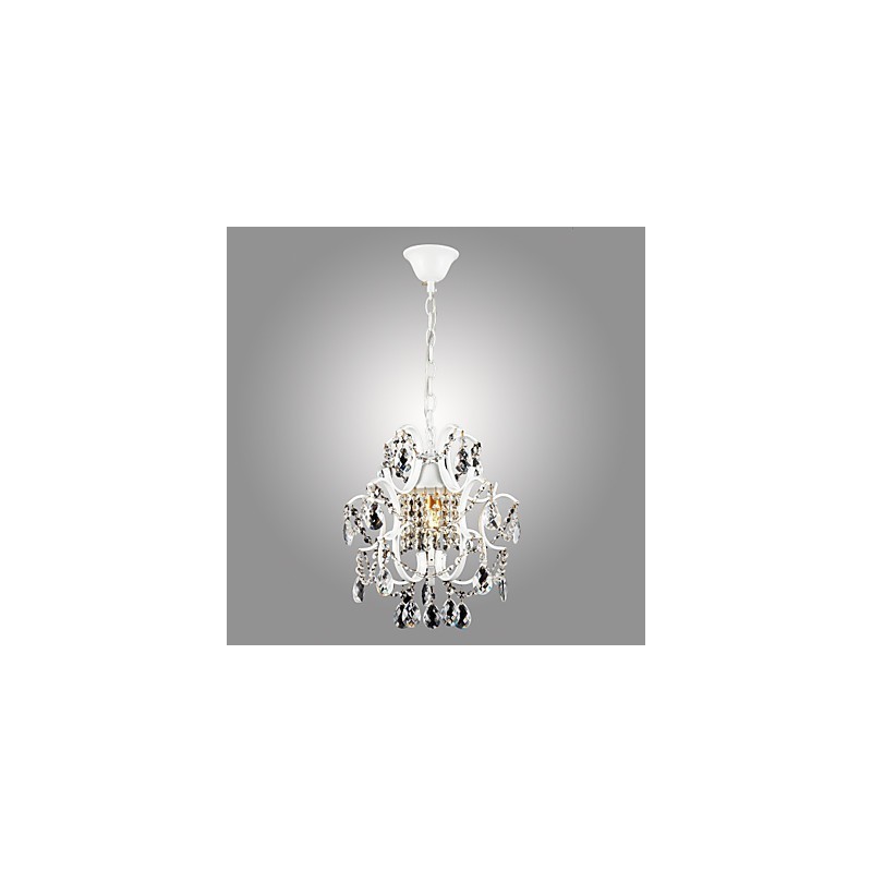 Lampadario moderno in ferro dipinto bianco con cristalli trasparenti