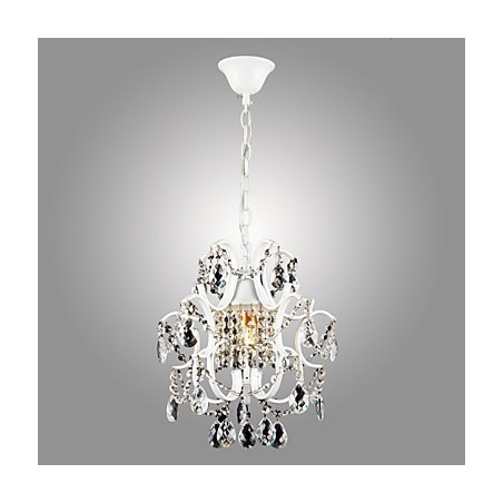 Lampadario moderno in ferro dipinto bianco con cristalli trasparenti