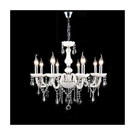Lampadario in vetro e cristallo stile candela 8 luci E12/E14 regolabile 60 cm