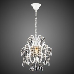 Lampadario moderno in ferro dipinto bianco con cristalli trasparenti