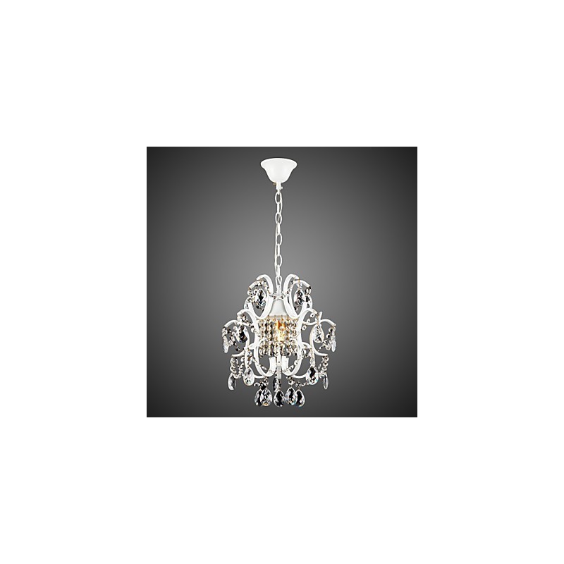 Lampadario moderno in ferro dipinto bianco con cristalli trasparenti