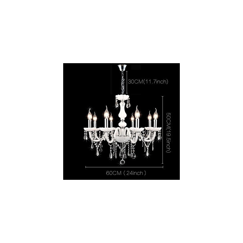 Lampadario in vetro e cristallo stile candela 8 luci E12/E14 regolabile 60 cm