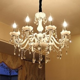 Lampadario in vetro e cristallo stile candela 8 luci E12/E14 regolabile 60 cm