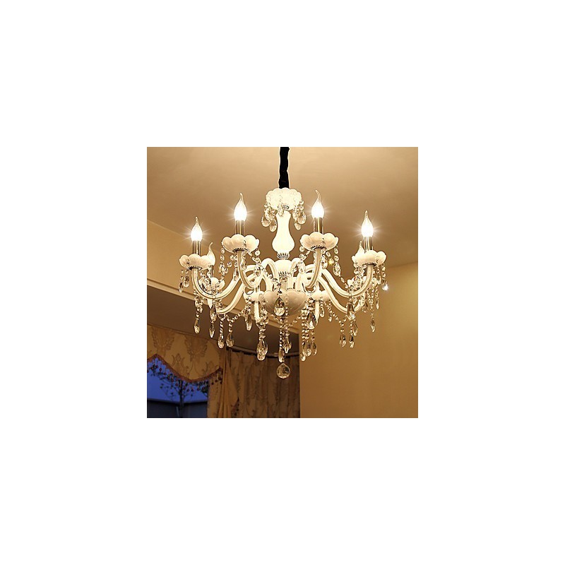 Lampadario in vetro e cristallo stile candela 8 luci E12/E14 regolabile 60 cm