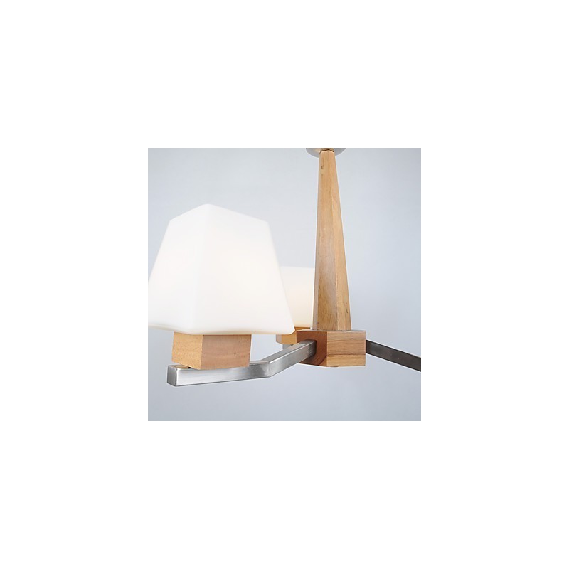 Lampadario moderno contemporaneo in legno e bambù con finitura galvanostegiata