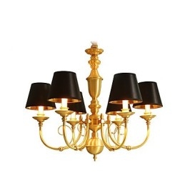 Lampadario classico country in ottone mini, 6 lampadine E12/E14