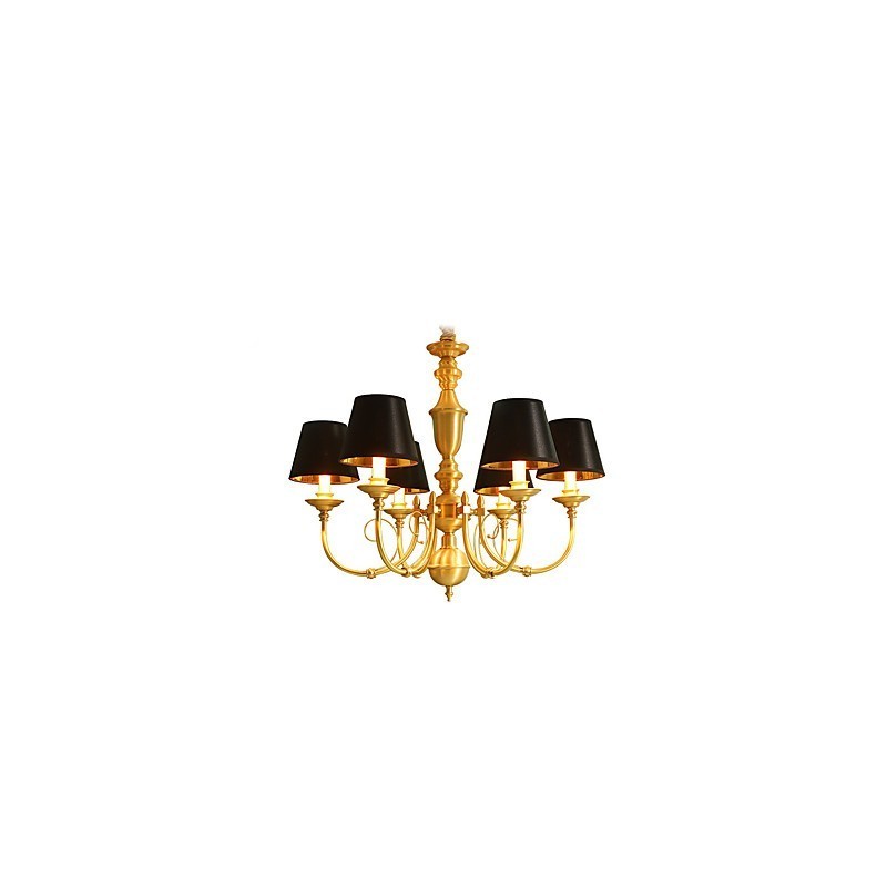 Lampadario classico country in ottone mini, 6 lampadine E12/E14