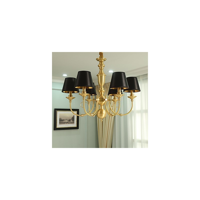 Lampadario classico country in ottone mini, 6 lampadine E12/E14