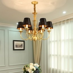 Lampadario classico country in ottone mini, 6 lampadine E12/E14