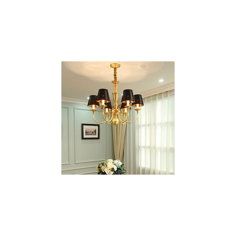 Lampadario classico country in ottone mini, 6 lampadine E12/E14
