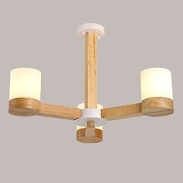 Lampadario a 3 luci in legno e vetro, moderno e classico, 70 cm