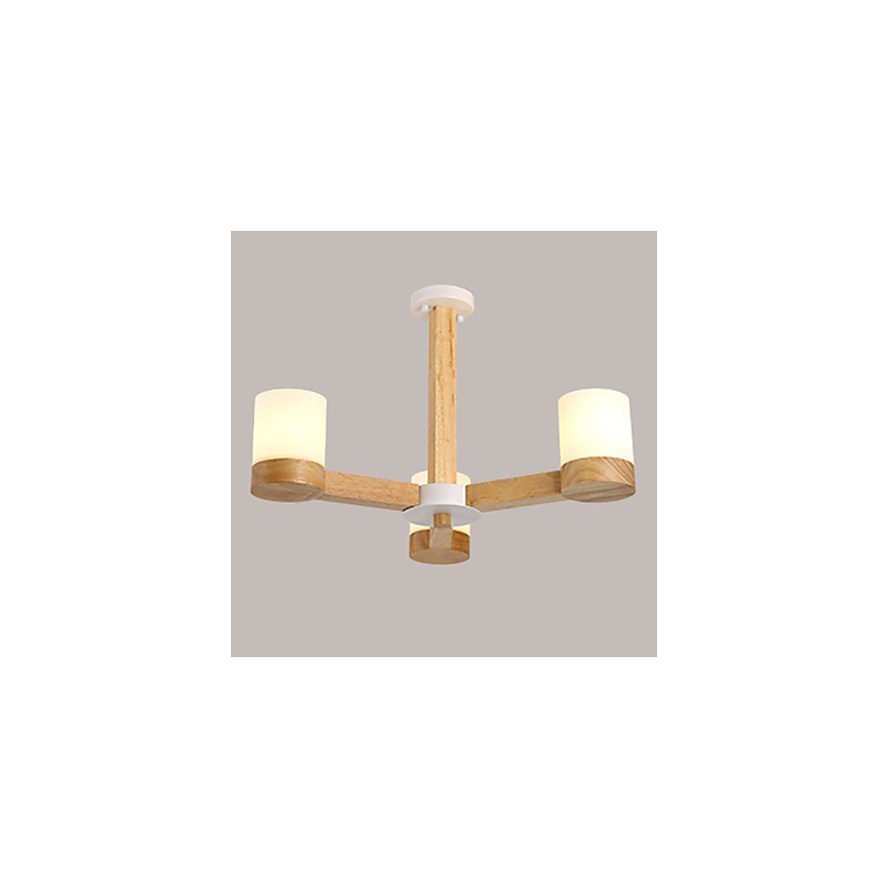 Lampadario a 3 luci in legno e vetro, moderno e classico, 70 cm