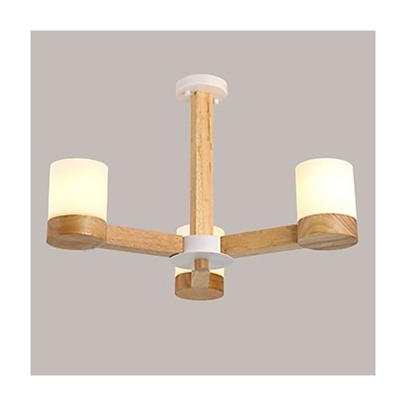 Lampadario a 3 luci in legno e vetro, moderno e classico, 70 cm
