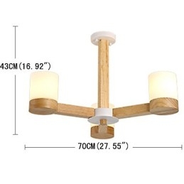 Lampadario a 3 luci in legno e vetro, moderno e classico, 70 cm