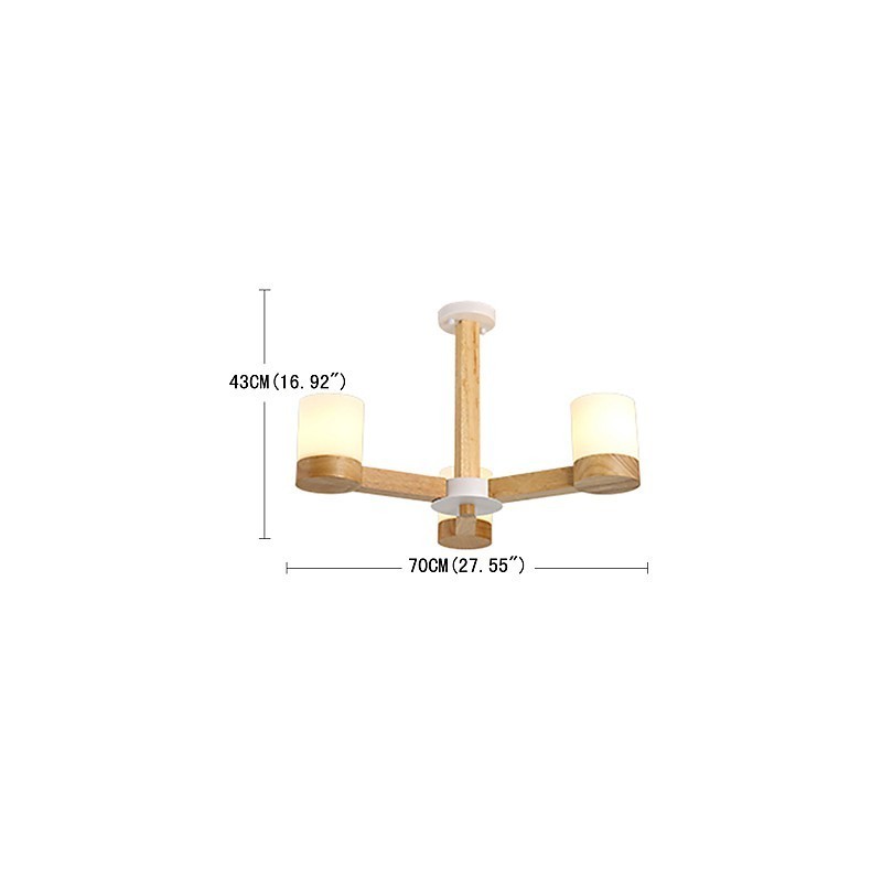 Lampadario a 3 luci in legno e vetro, moderno e classico, 70 cm