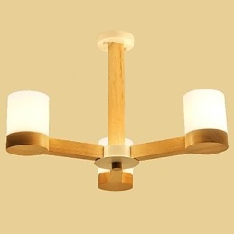 Lampadario a 3 luci in legno e vetro, moderno e classico, 70 cm