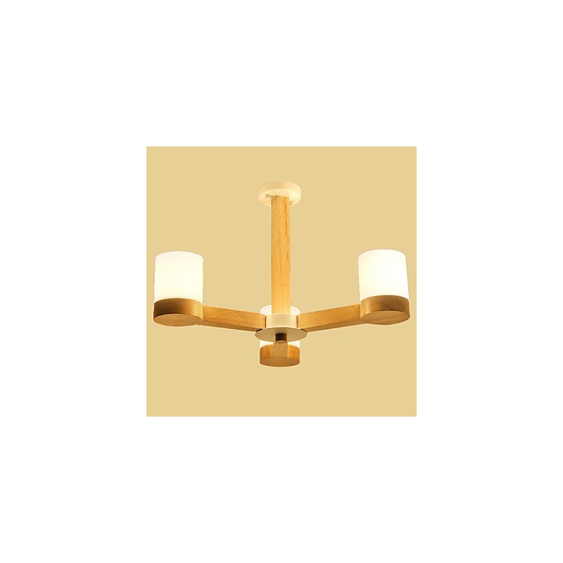 Lampadario a 3 luci in legno e vetro, moderno e classico, 70 cm