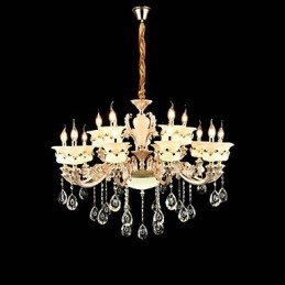 Lampadario classico tradizionale in lega di zinco con cristallo, mini, 15 lampadine