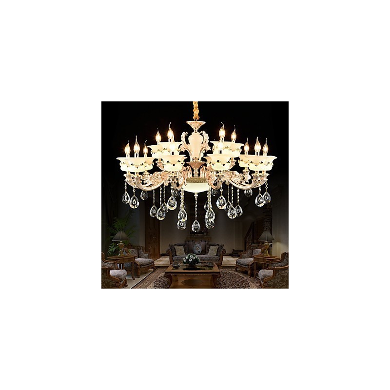 Lampadario classico tradizionale in lega di zinco con cristallo, mini, 15 lampadine