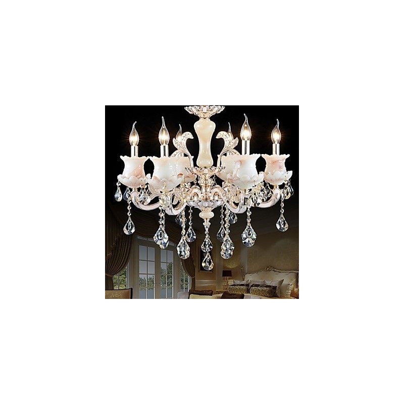 Lampadario a sospensione in cristallo con candela in lega di zinco stile europeo