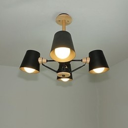 Lampadario in metallo a 4 luci con decorazioni in legno Macaron Vintage dipinto