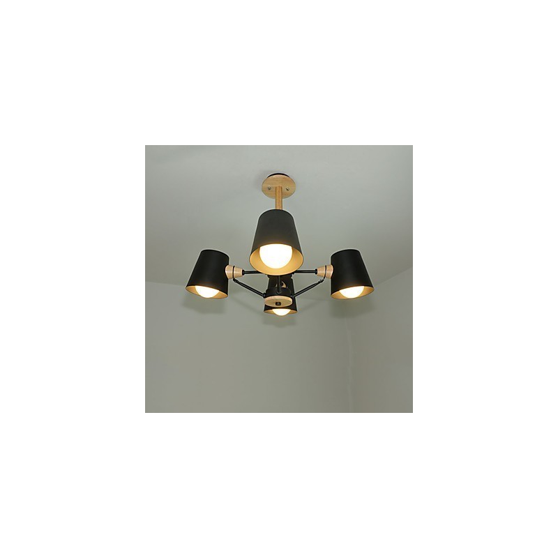 Lampadario in metallo a 4 luci con decorazioni in legno Macaron Vintage dipinto