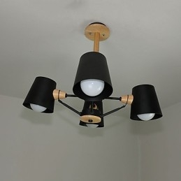 Lampadario in metallo a 4 luci con decorazioni in legno Macaron Vintage dipinto