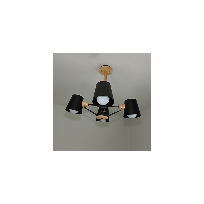 Lampadario in metallo a 4 luci con decorazioni in legno Macaron Vintage dipinto