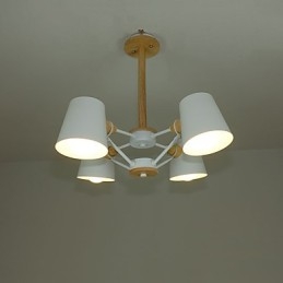 Lampadario in metallo a 4 luci con decorazioni in legno Macaron Vintage dipinto